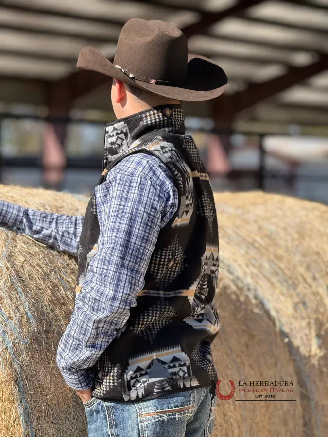 Panhandle Black Aztec Printed Fleece Vest Ropa Hombres