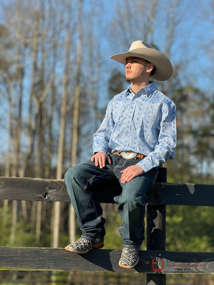 PANHANDLE BLUE AZTEC BUTTON LONG SLEEVE SHIRT