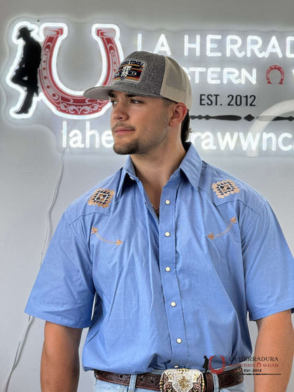 PANHANDLE BLUE MENS SNAP SHORT SLEEVE SHIRT RMN3S3848
