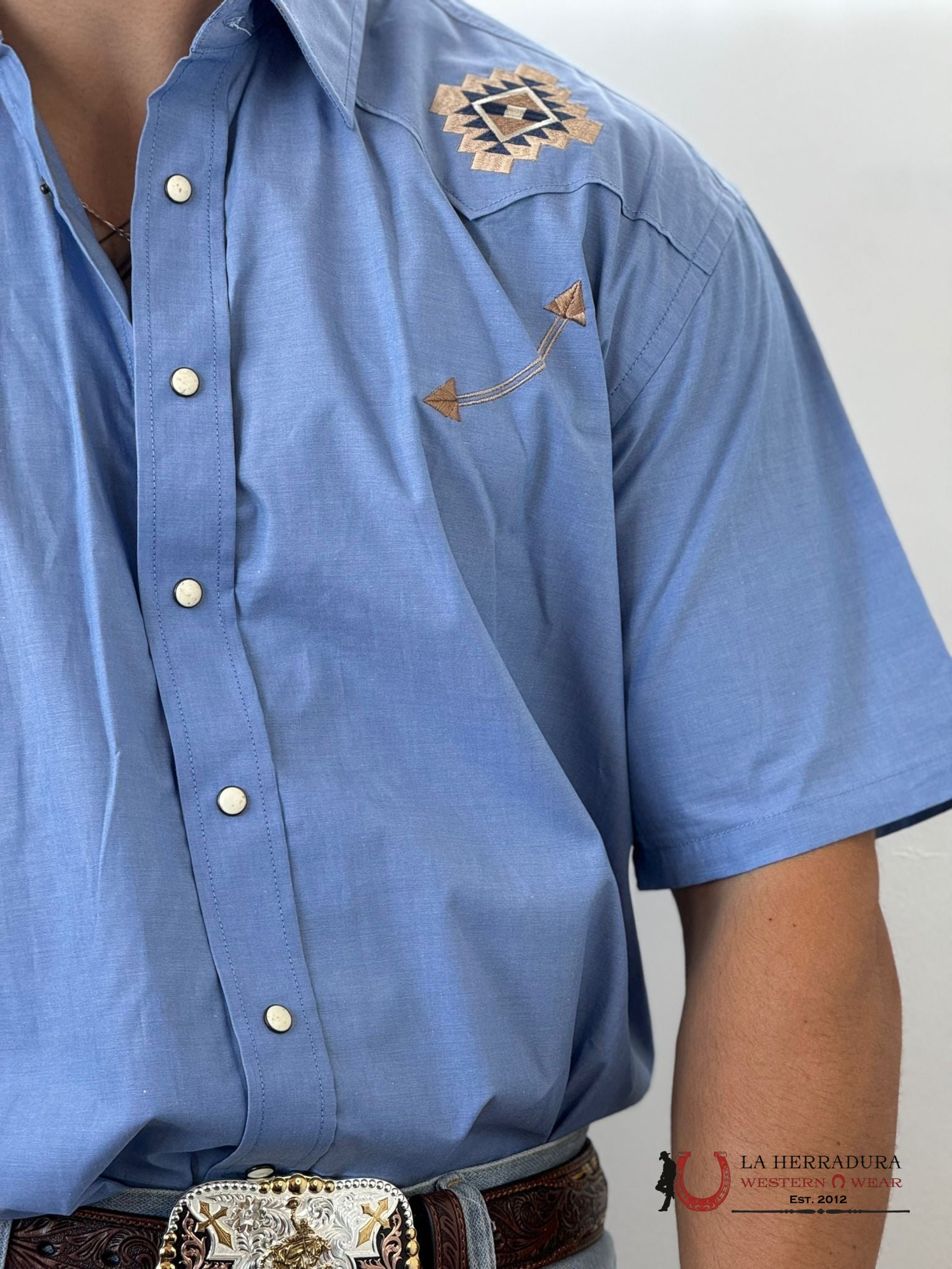 Panhandle Blue Mens Snap Short Sleeve Shirt Ropa Hombres