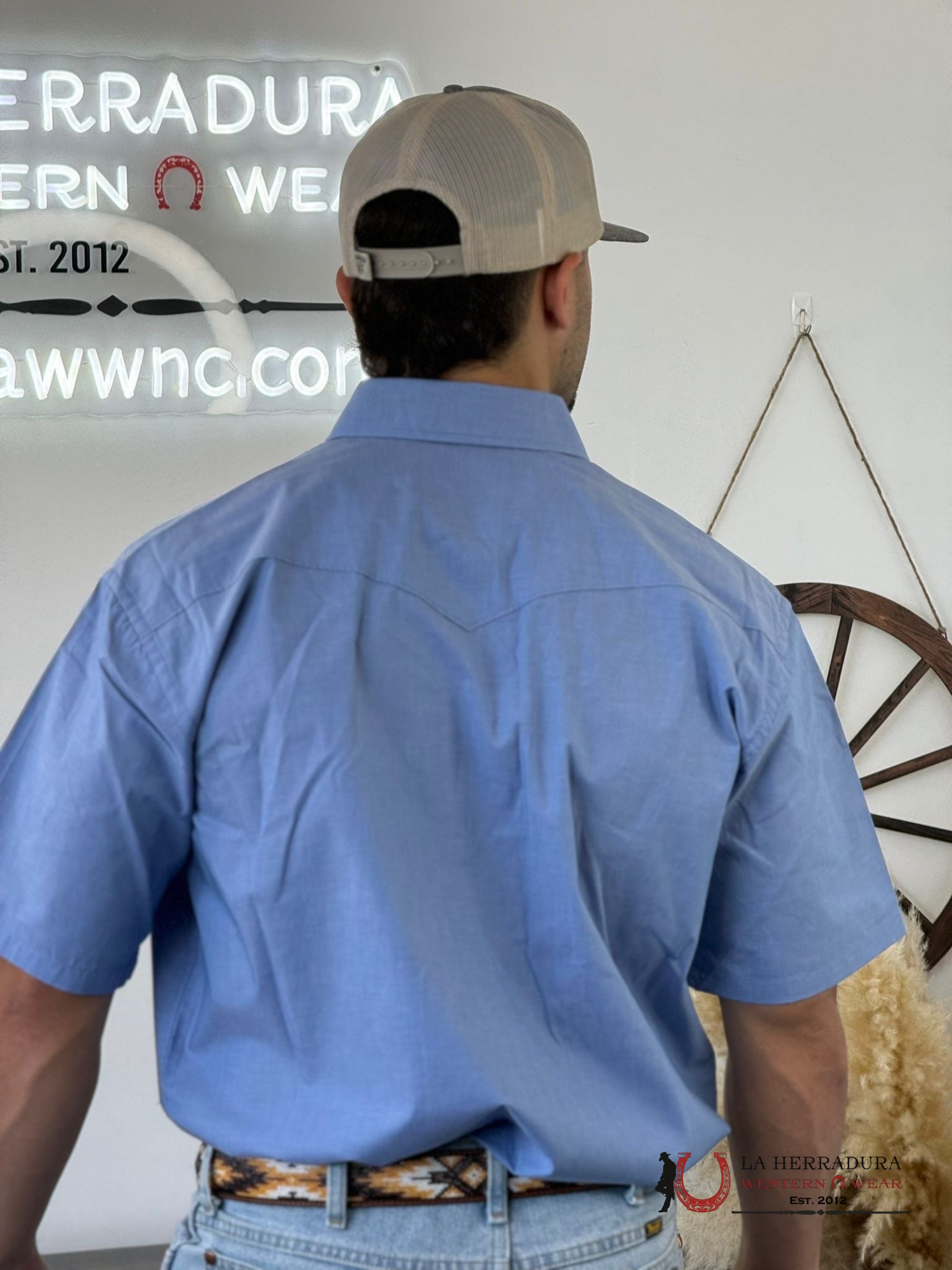 Panhandle Blue Mens Snap Short Sleeve Shirt Ropa Hombres