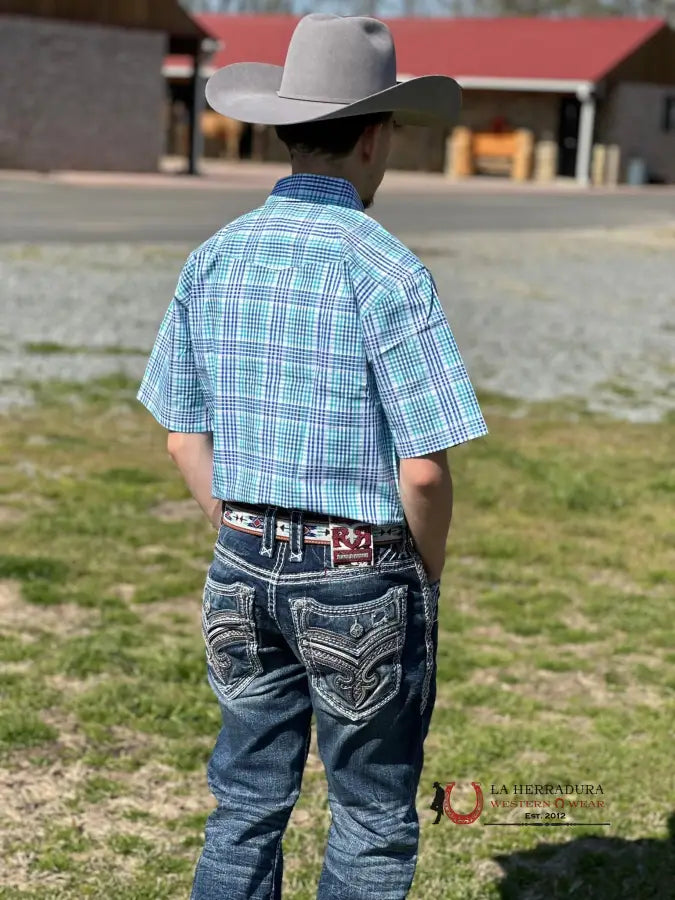 Panhandle Blue Plaid Short Sleeve Shirt Ropa Hombres