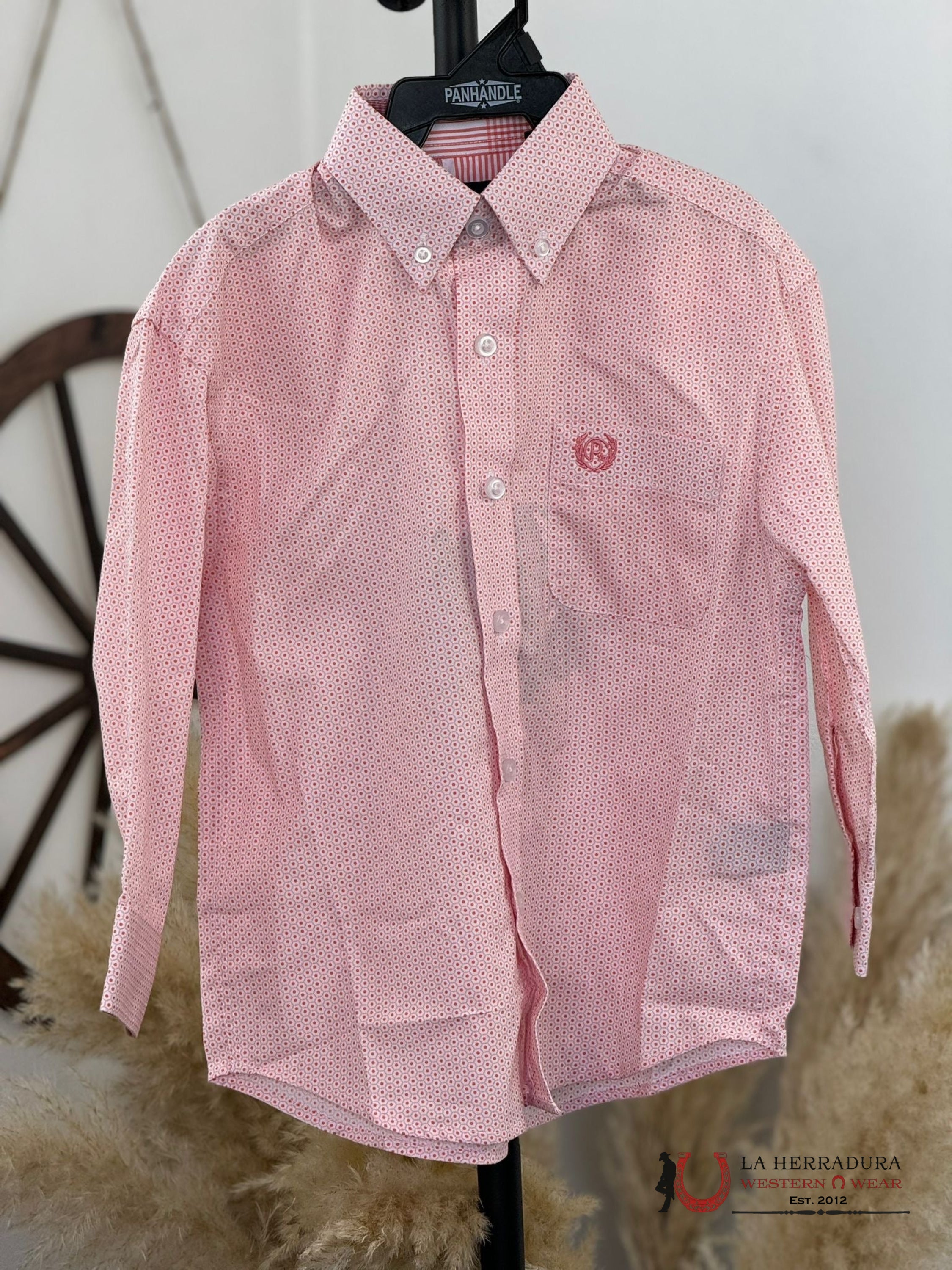 Panhandle Boys Coral Micro Geo Long Sleeve Shirt Niños