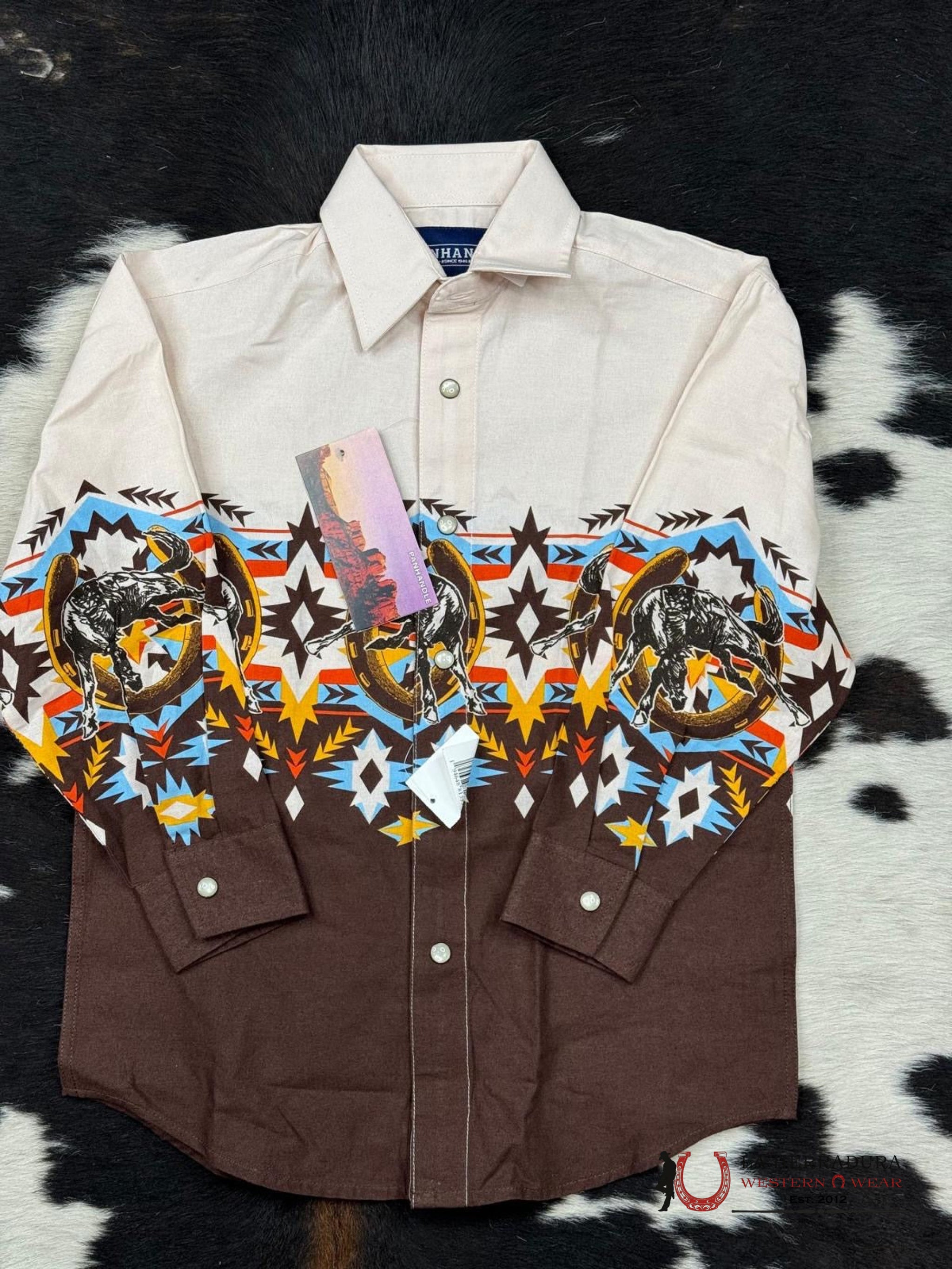 PANHANDLE BOYS NATURAL AZTEC WESTERN BOARDER LONG SLEEVE SNAP