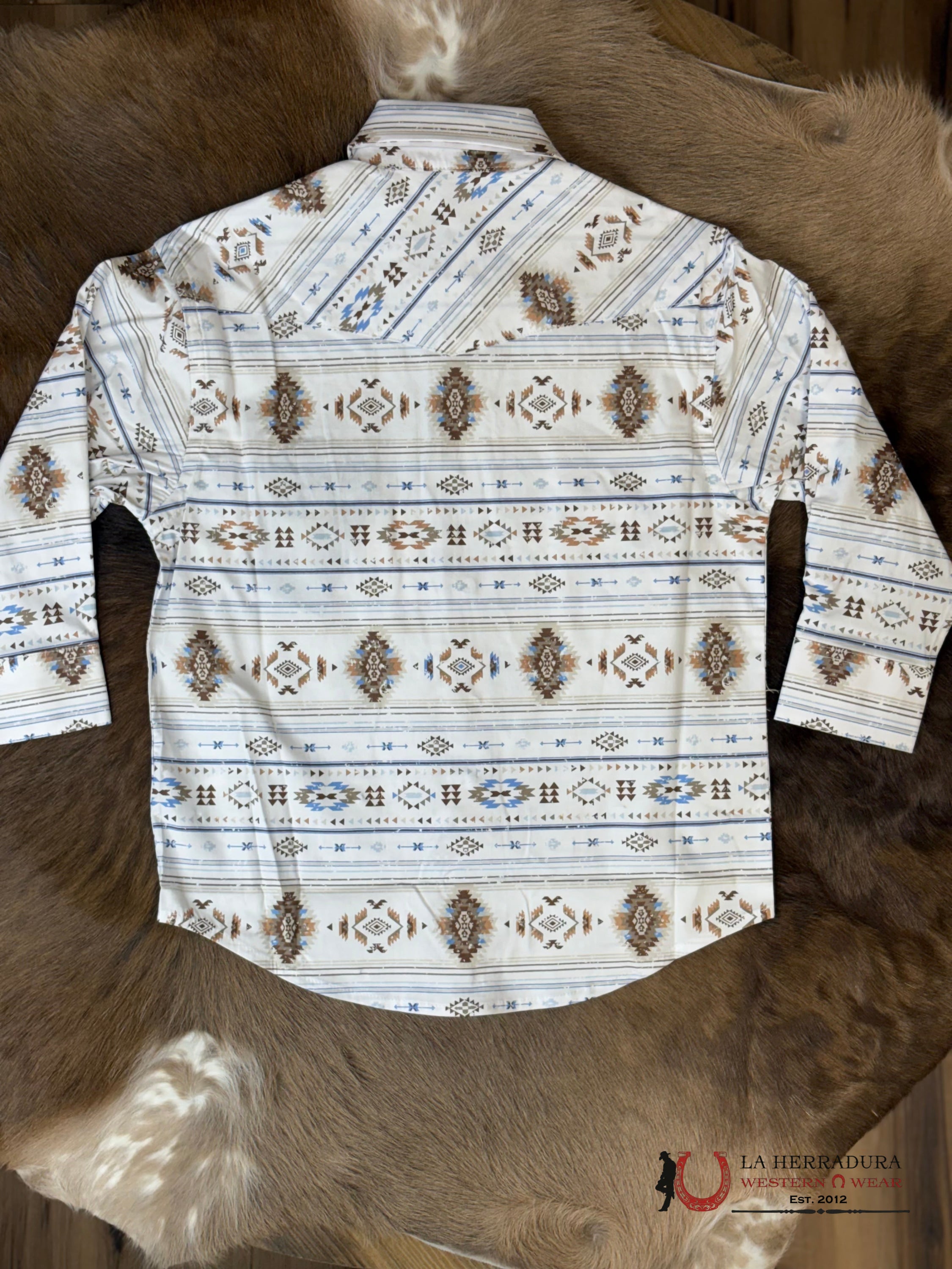 PANHANDLE BOYS White Taupe Short Sleeve With Western Print NIÑOS