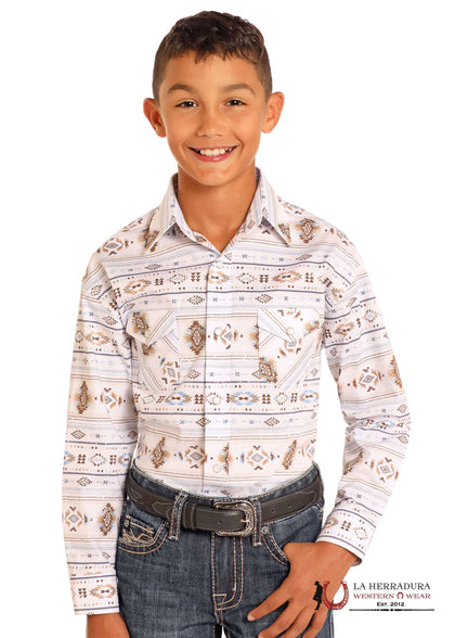 PANHANDLE BOYS White Taupe Short Sleeve With Western Print RBN2S04594