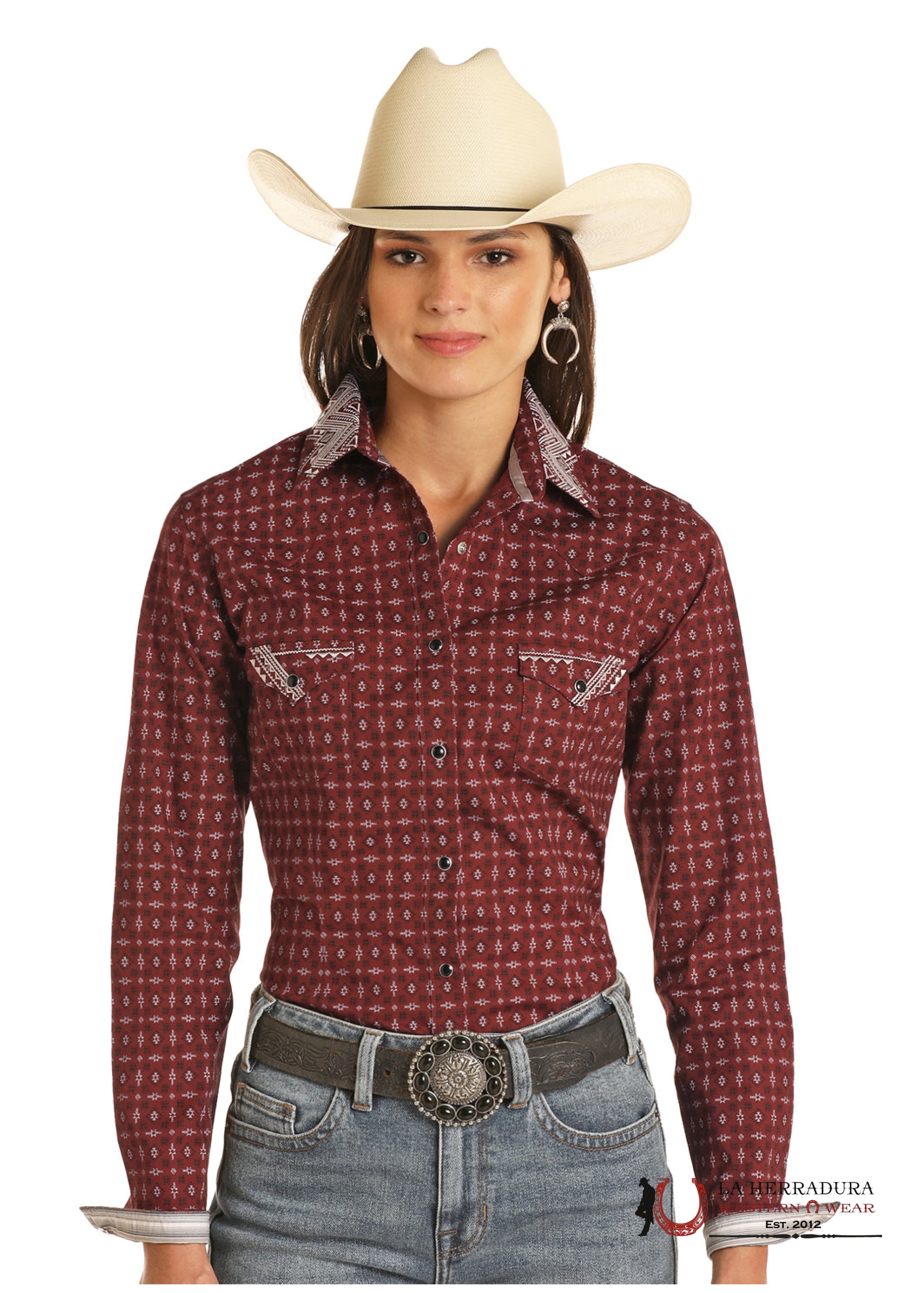 Panhandle Burgundy Western Print R4S3258 ROPA MUJERES