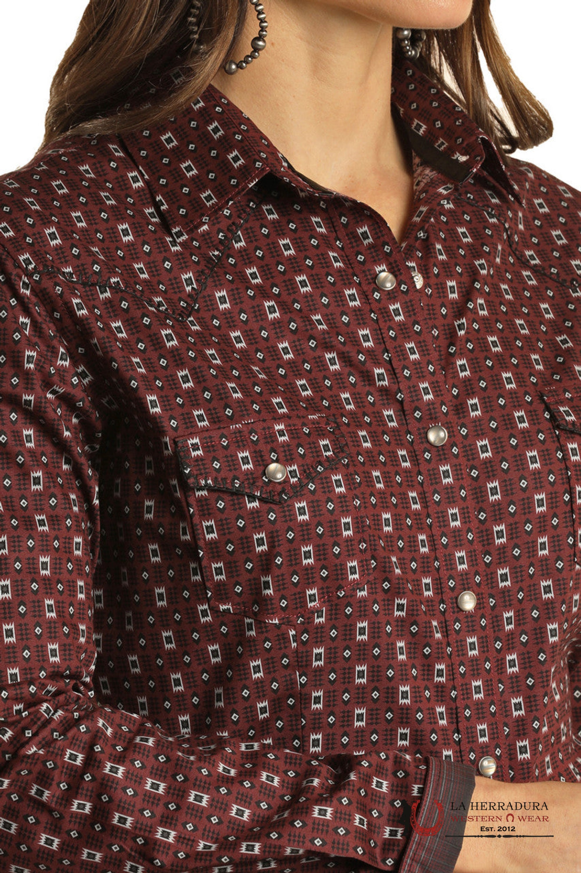 Panhandle Burgundy Western Print RWN2S02825 ROPA MUJERES