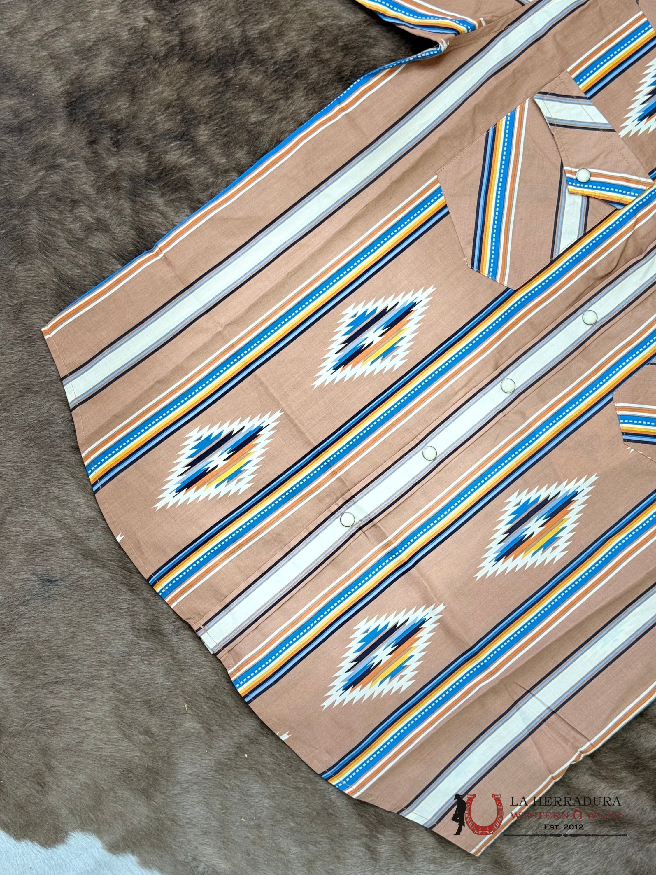 Panhandle Camel Short Sleeve With Multi Color Aztec Print Shirt - 6578 ROPA HOMBRES