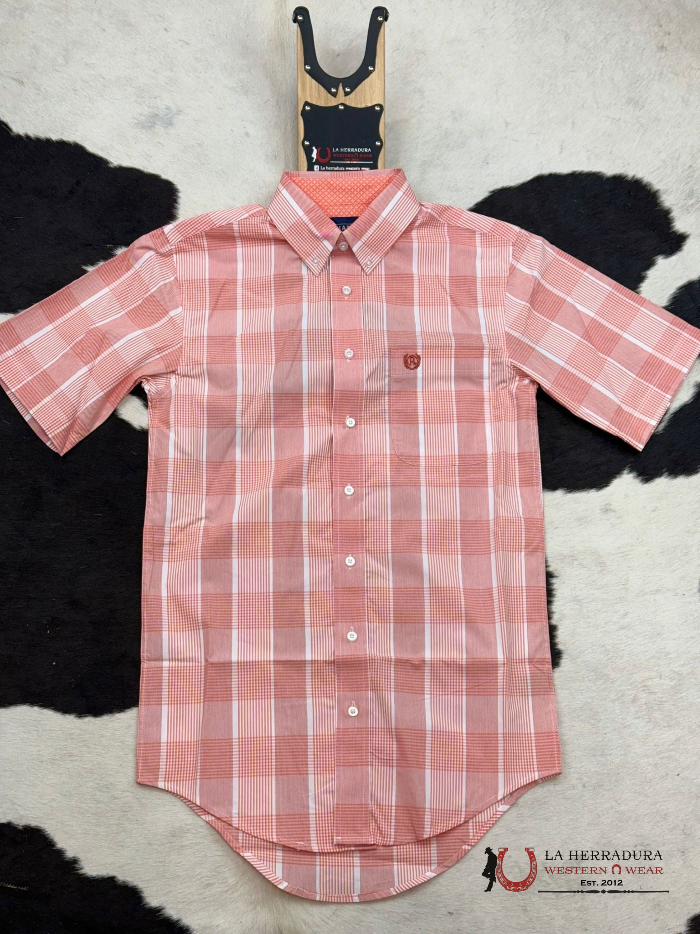 Panhandle Coral Plaid 1Pkt Button Up Short Sleeve Ropa Hombres