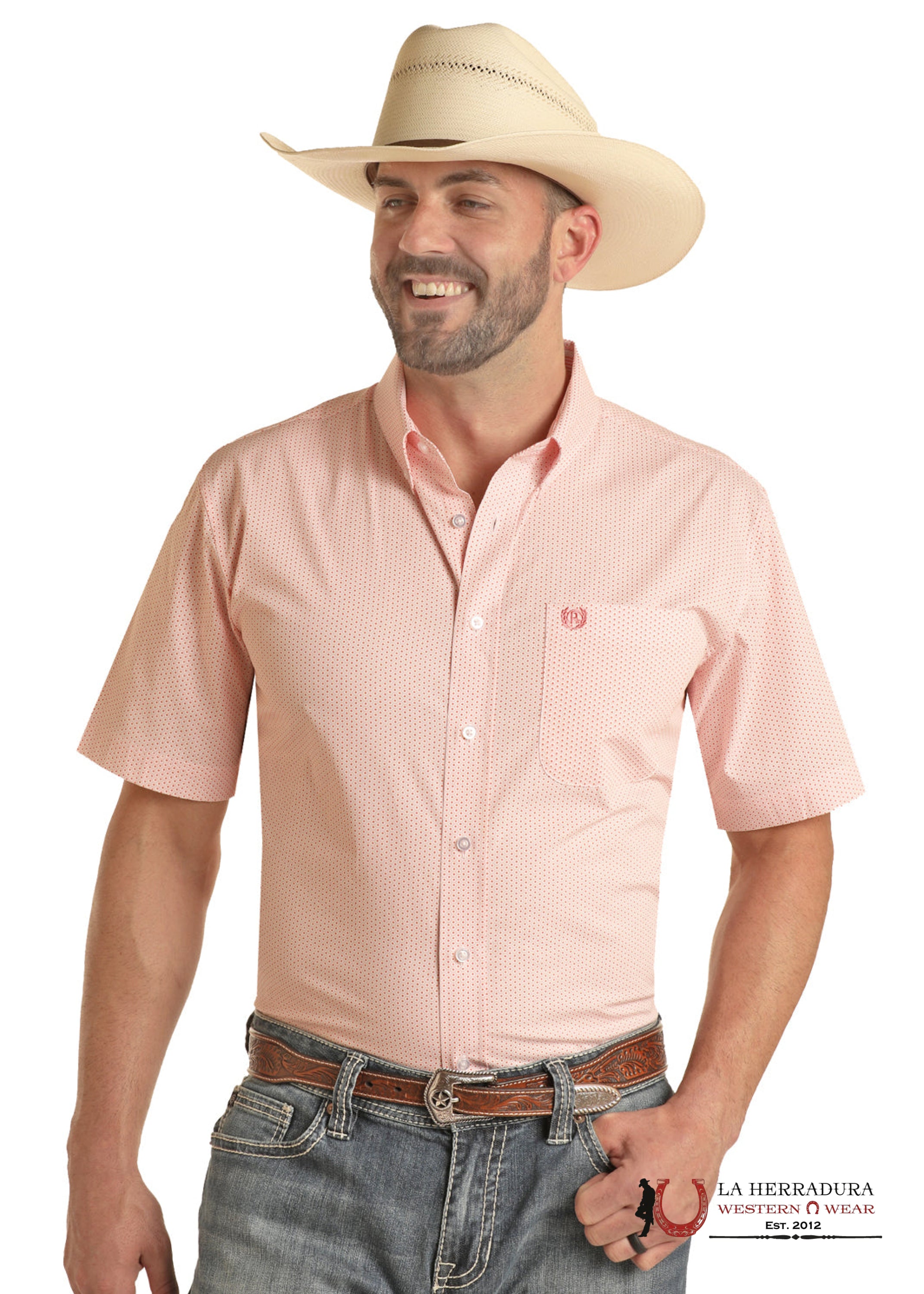 PANHANDLE CORAL PLAID 1PKT BUTTON UP SHORT SLEEVE PMB3S03795 ROPA HOMBRES