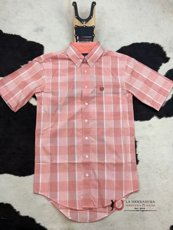 Panhandle Coral Plaid 1Pkt Button Up Short Sleeve Ropa Hombres