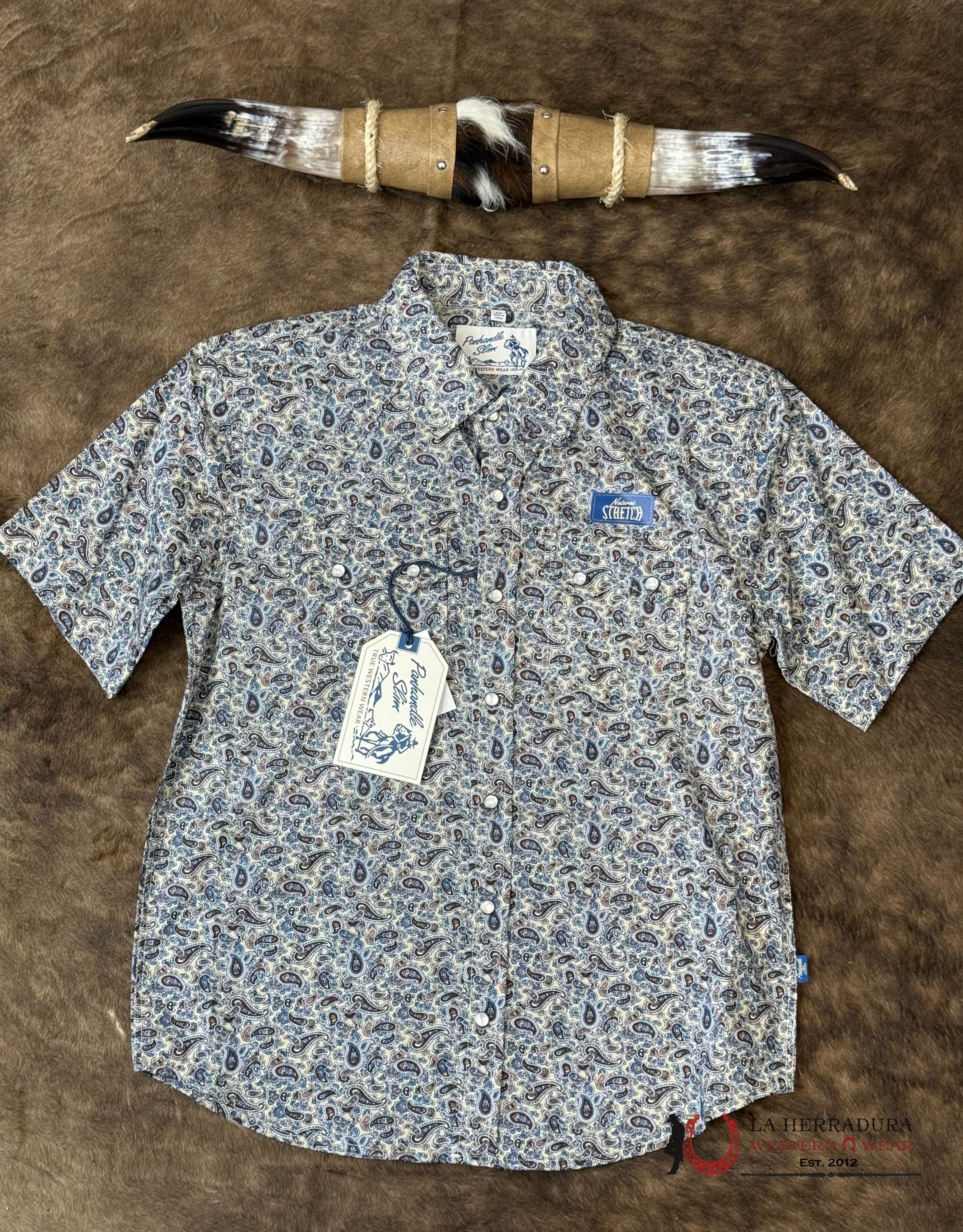 Panhandle Cream With Western Print Multi Color Short Sleeve Shirt Men - 5750 ROPA HOMBRES