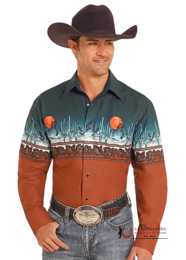 Panhandle Desert Print Border Shirt - 4457 Ropa Hombres