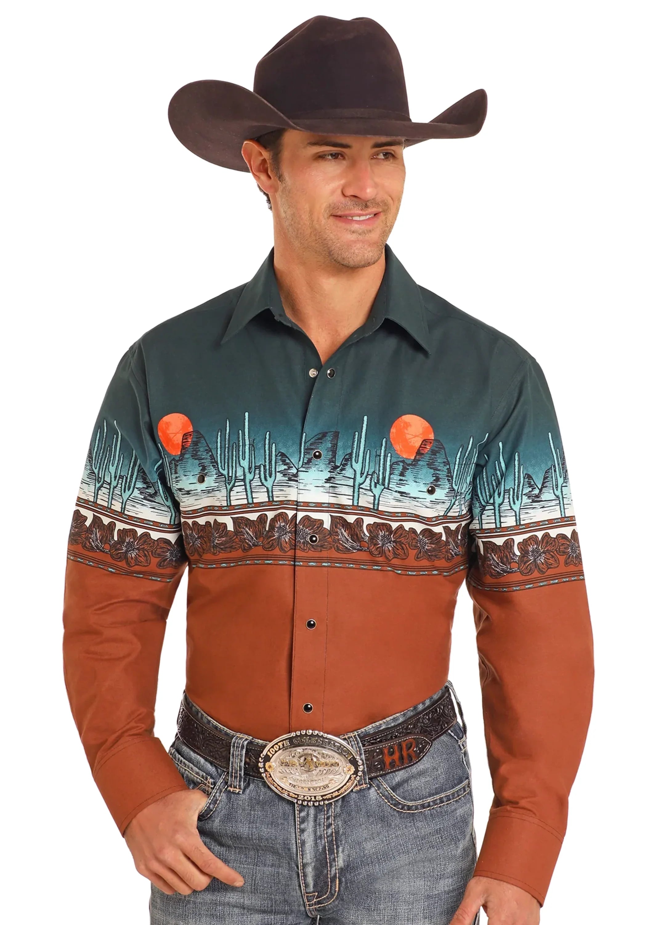 Panhandle Desert Print Border Shirt - 4457 Ropa Hombres