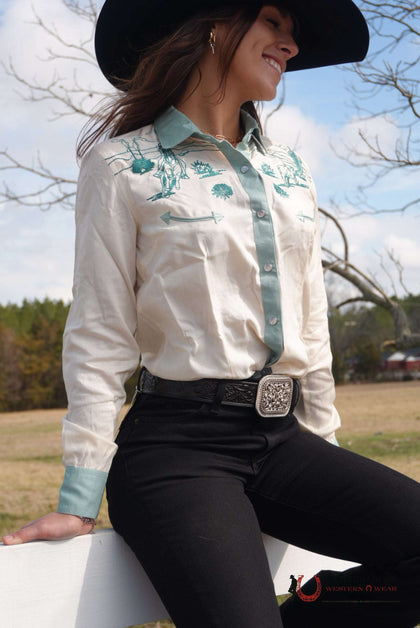 CAMISA CON BOTONES Y BORDADO RETRO PANHANDLE PARA MUJER - LWN2S05800