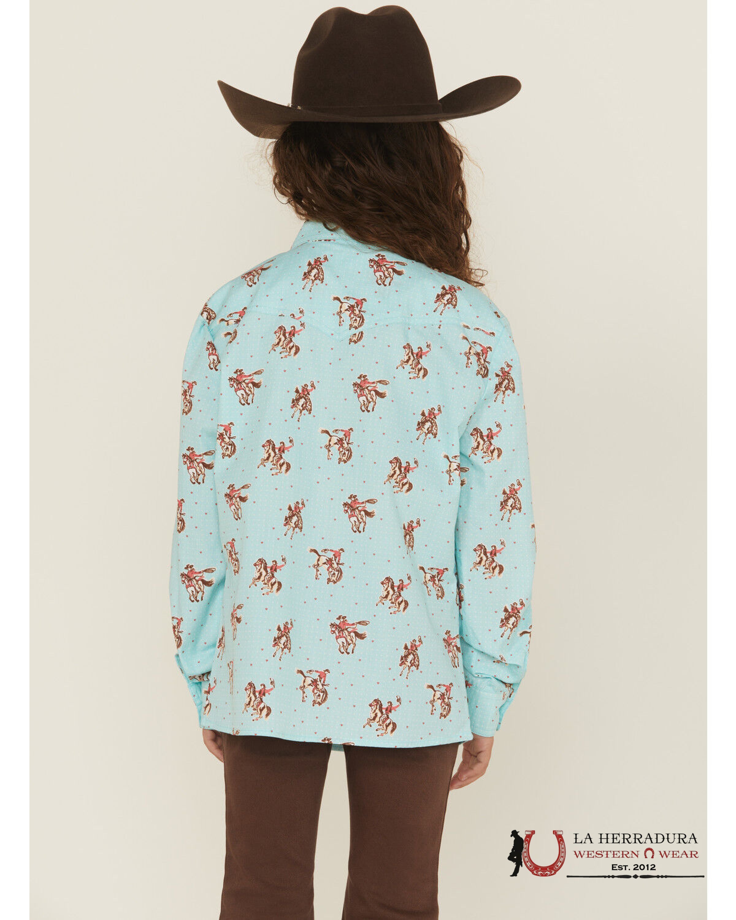 Panhandle Girls’ Horse And Heart Print Long Sleeve Snap Shirt WLGSOSR070 NIÑAS