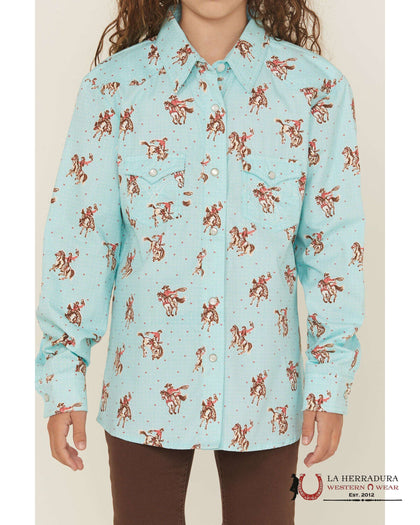 Panhandle Girls' Cowgirl Print Long Sleeve Snap Shirt WLGSOSR070