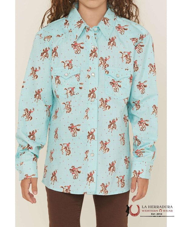 Panhandle Girls' Cowgirl Print Long Sleeve Snap Shirt WLGSOSR070