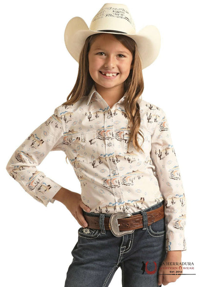 PANHANDLE GIRL'S LS WESTERN PRINT SHIRT RSGSOSRZDE