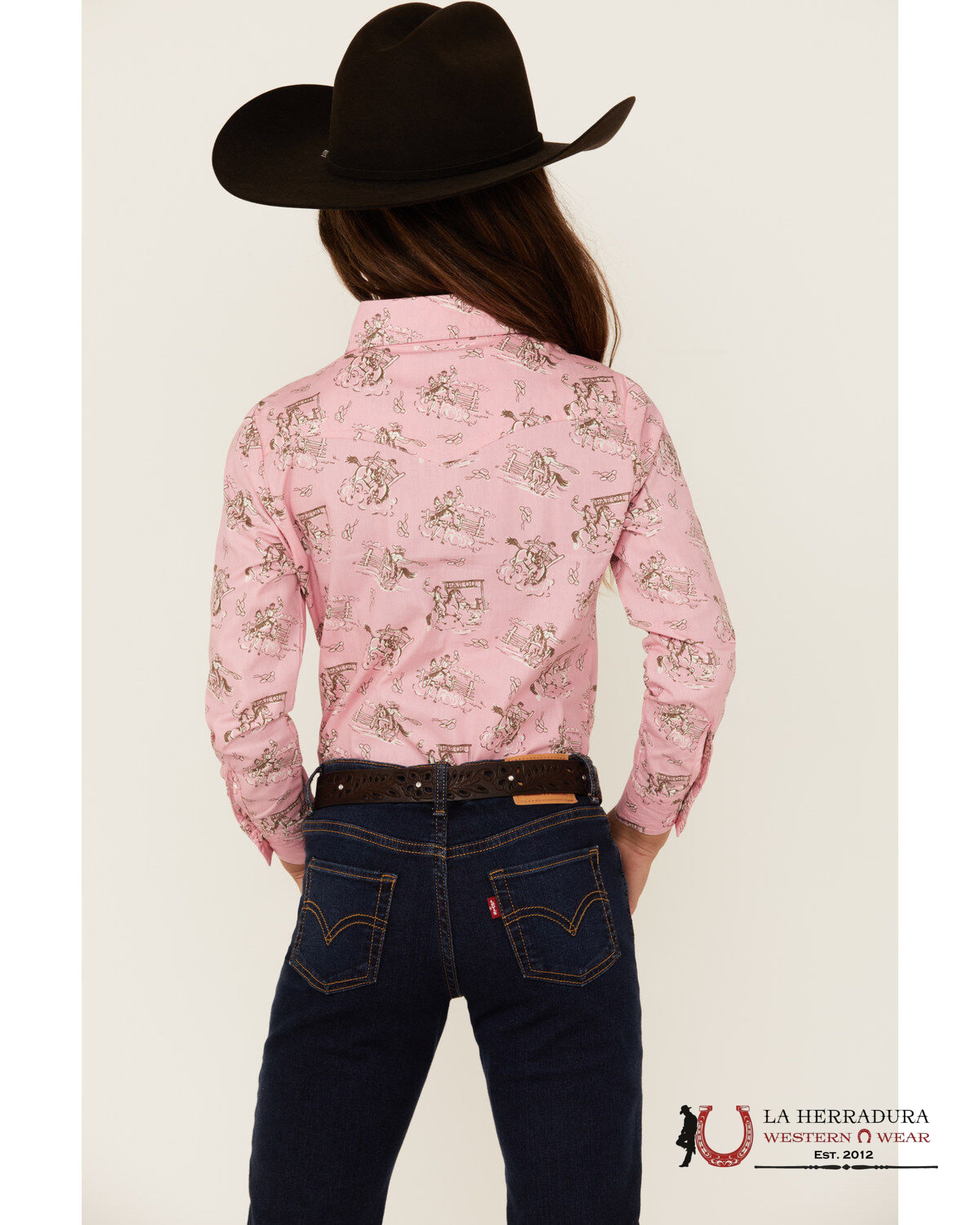 PANHANDLE GIRLS’ RODEO PRINT LONG SLEEVE PEARL SNAP SHIRT LGN2S04976 NIÑAS