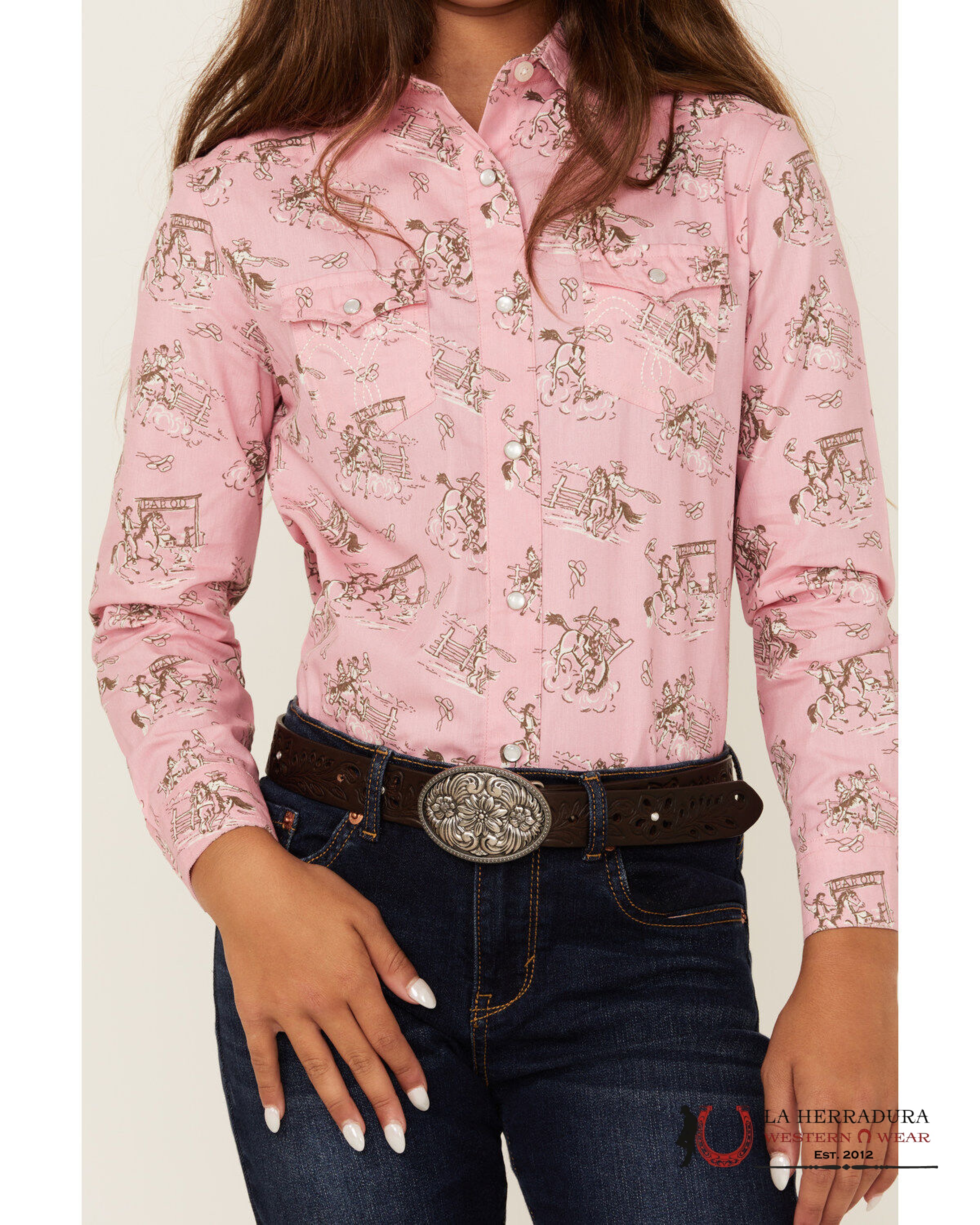 PANHANDLE GIRLS’ RODEO PRINT LONG SLEEVE PEARL SNAP SHIRT LGN2S04976 NIÑAS