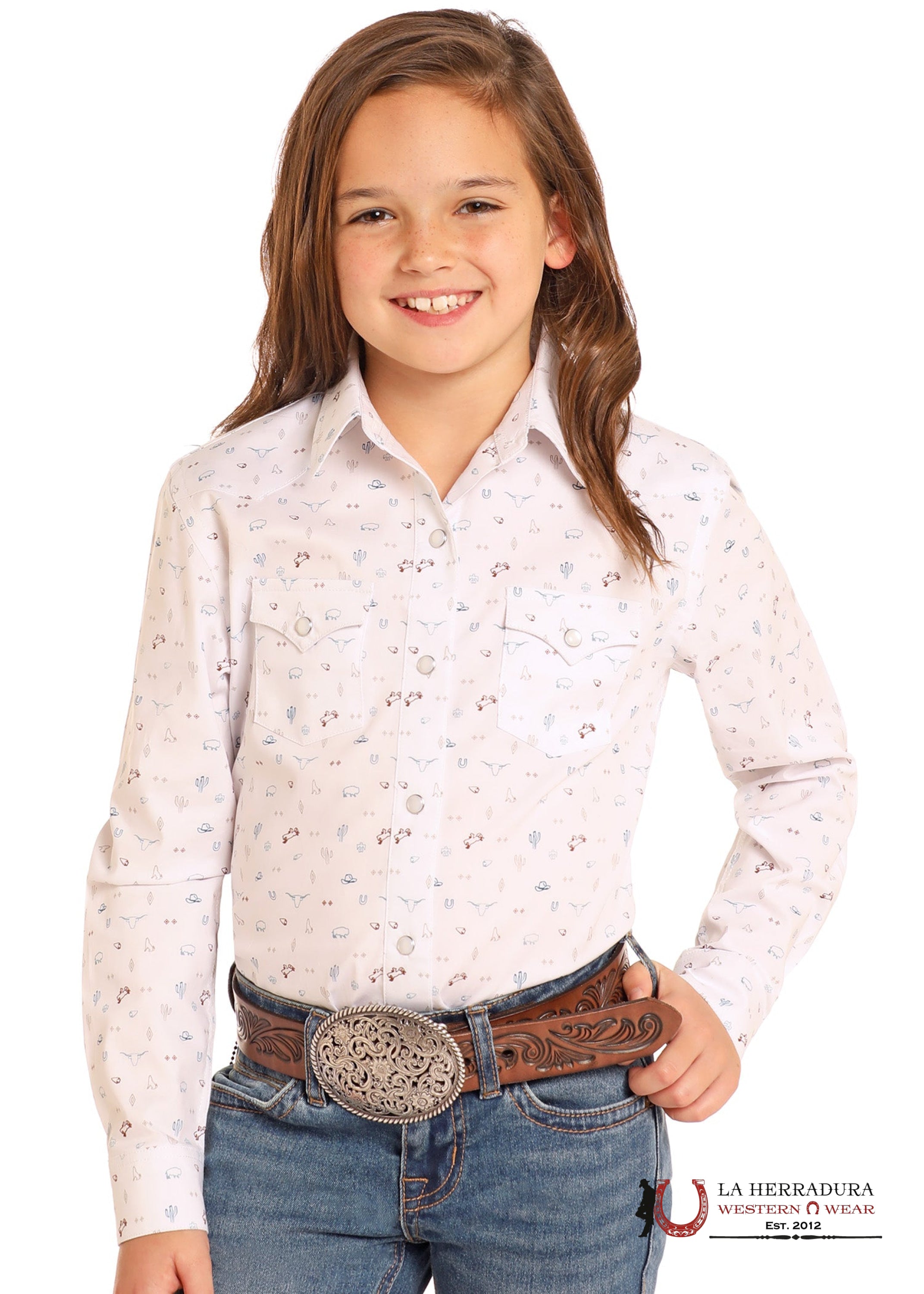 Panhandle Girl’s Stillwater Long Sleeve Print Pearl Snap Shirt RGN2S04606 NIÑAS