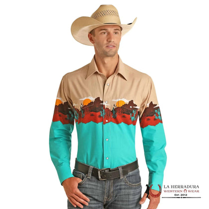 PANHANDLE LIGHT TURQUOISE MENS LONG SLEEVE SHIRT SNAP- 30S3012
