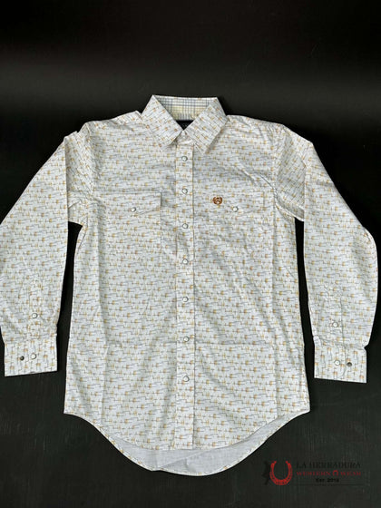 PANHANDLE LONG SLEEVE ALL OVER ABSTRACT SNAP SUNSHINE- PMN2S03330