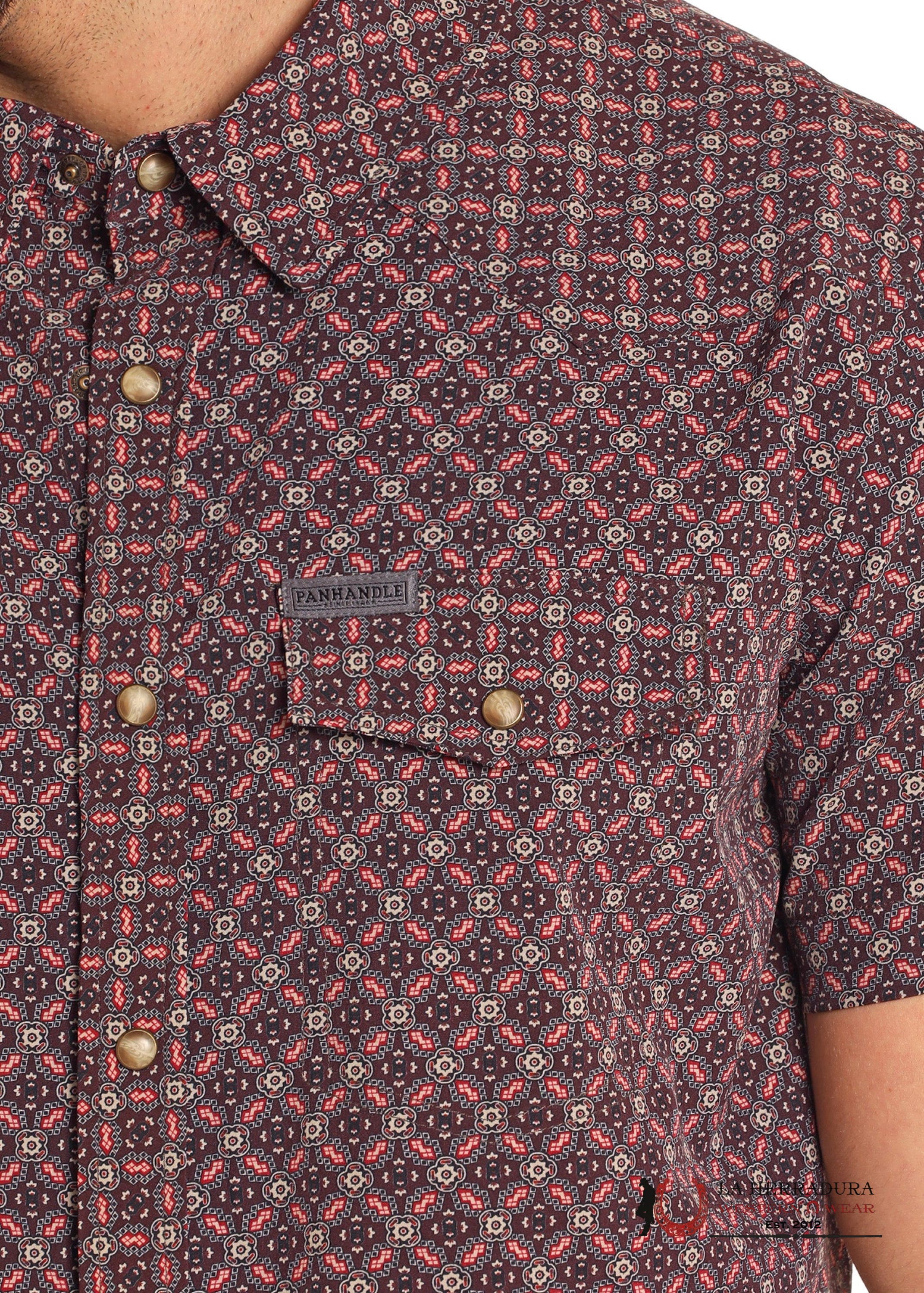 Panhandle Men’s Burgundy Short Sleeve Shirt- TMN3S04872. ROPA HOMBRES