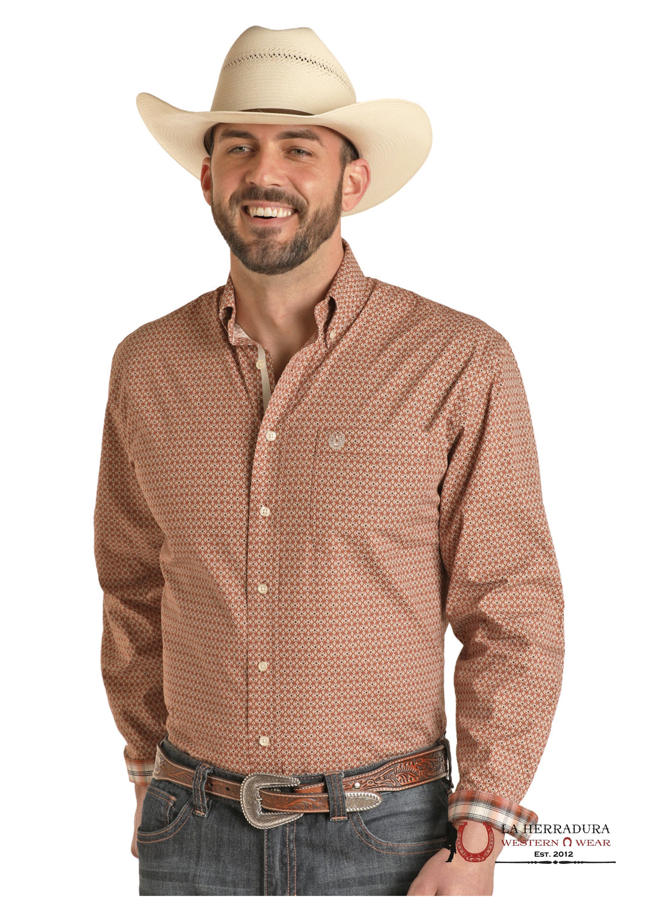 Panhandle Men’s BURNT ORANGE Long Sleeve Shirt- RSMSODR0NS ROPA HOMBRES