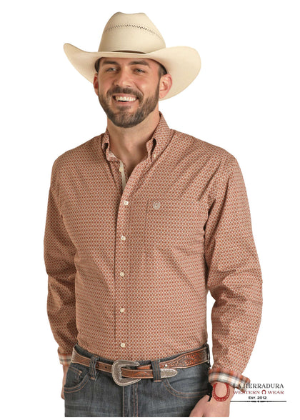 PANHANDLE MENS BURNT ORANGE LONG SLEEVE SHIRT- RSMSODR0NS