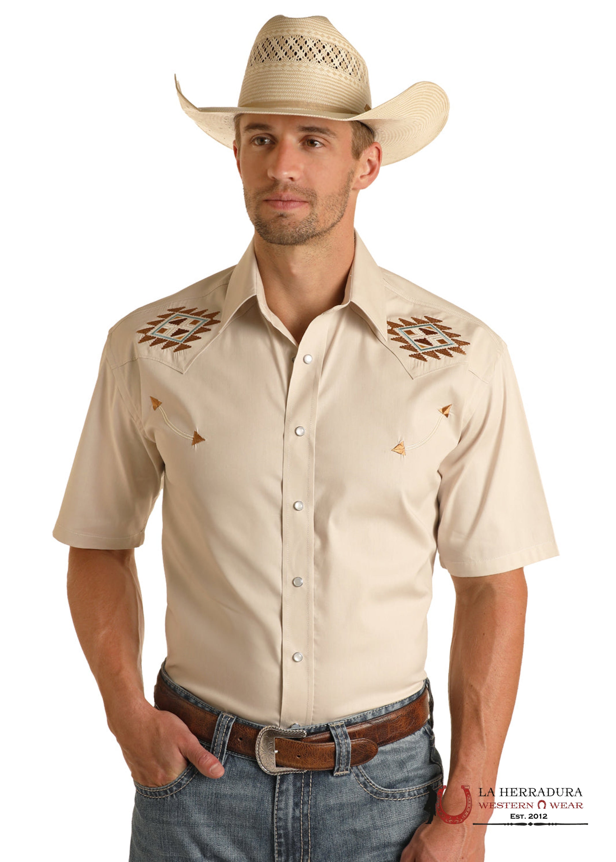 Panhandle Men’s Natural Short Sleeve Shirt- RMN3S03849 ROPA HOMBRES
