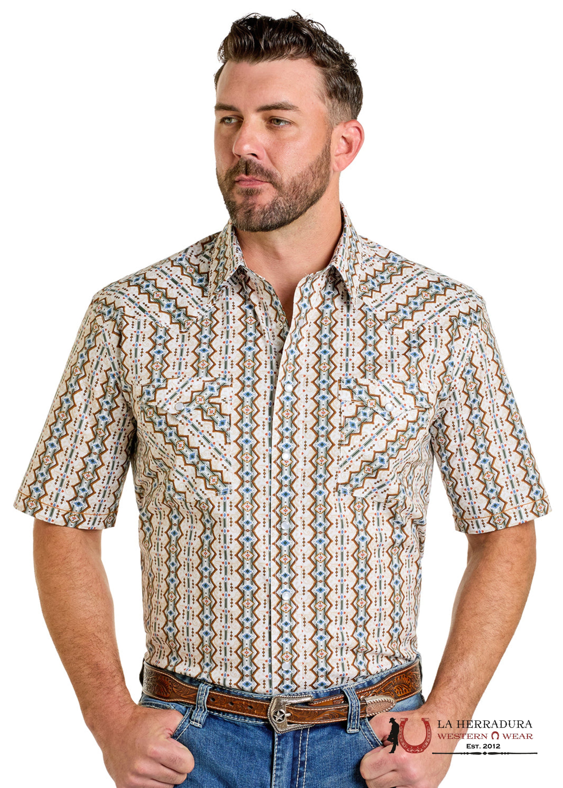 Panhandle Men’s Tan Short Sleeve Shirt- RMN3S06535 ROPA HOMBRES