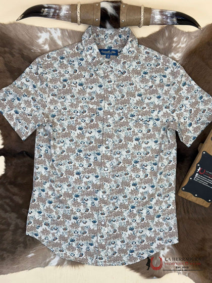 PANHANDLE NATURAL BEIGE WITH FLORAL BLUE PRINT SHORT SLEEVE SHIRT MEN - TMN3S05716
