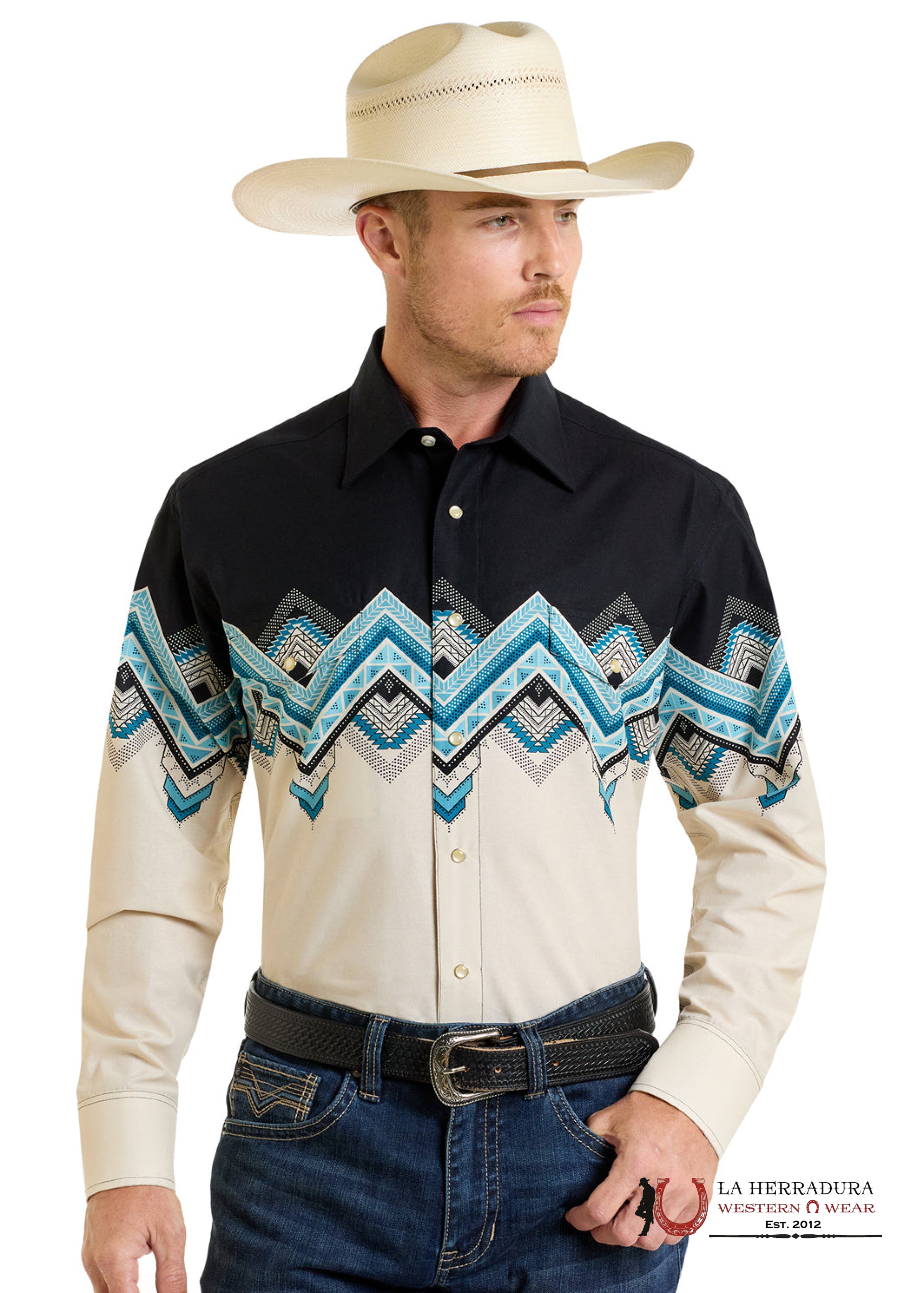 Panhandle Natural Long Sleeve With Aztec Print Mens Shirt - 6641 ROPA HOMBRES