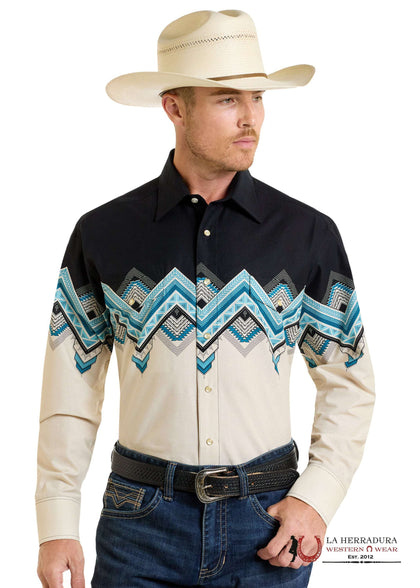 PANHANDLE NATURAL LONG SLEEVE WITH AZTEC PRINT MENS SHIRT - 6641