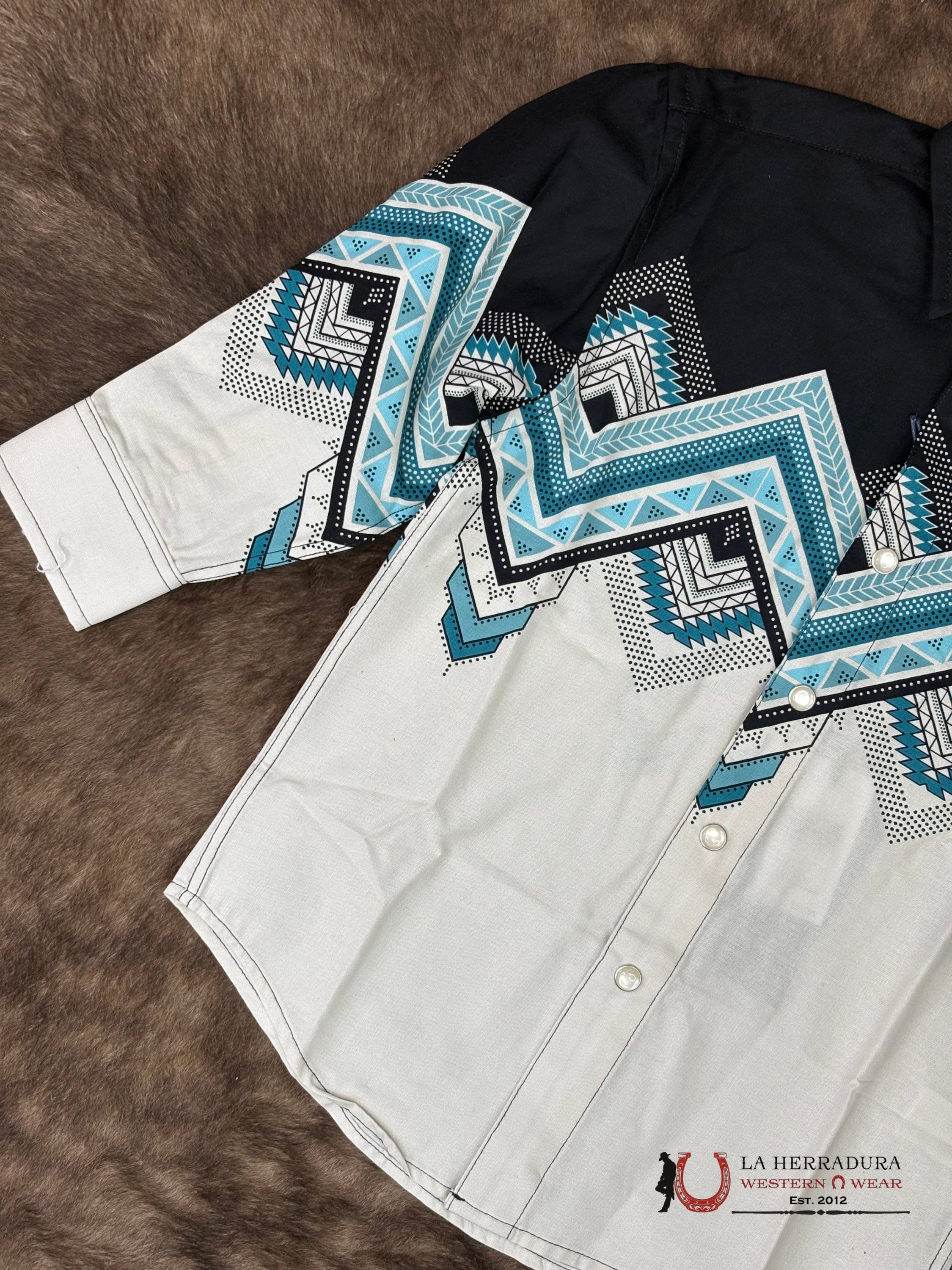 Panhandle Natural Southwestern Border With Aztec Print Long Sleeve Boys Shirt - 6641 NIÑOS