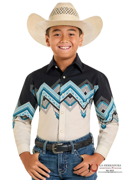 Panhandle Natural Southwestern Border With Aztec Print Long Sleeve Boys Shirt - SBN2S06641