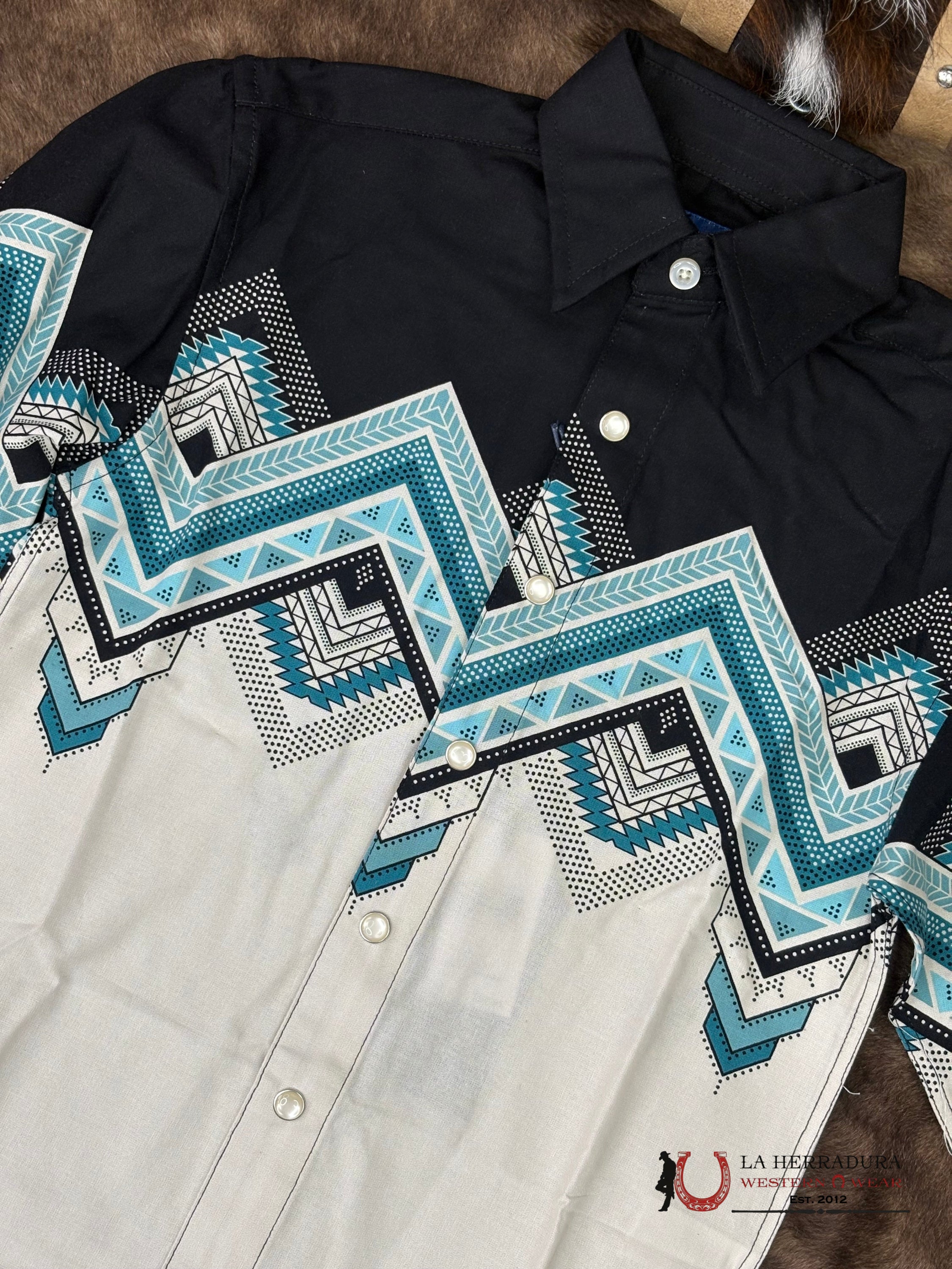 Panhandle Natural Southwestern Border With Aztec Print Long Sleeve Boys Shirt - 6641 NIÑOS