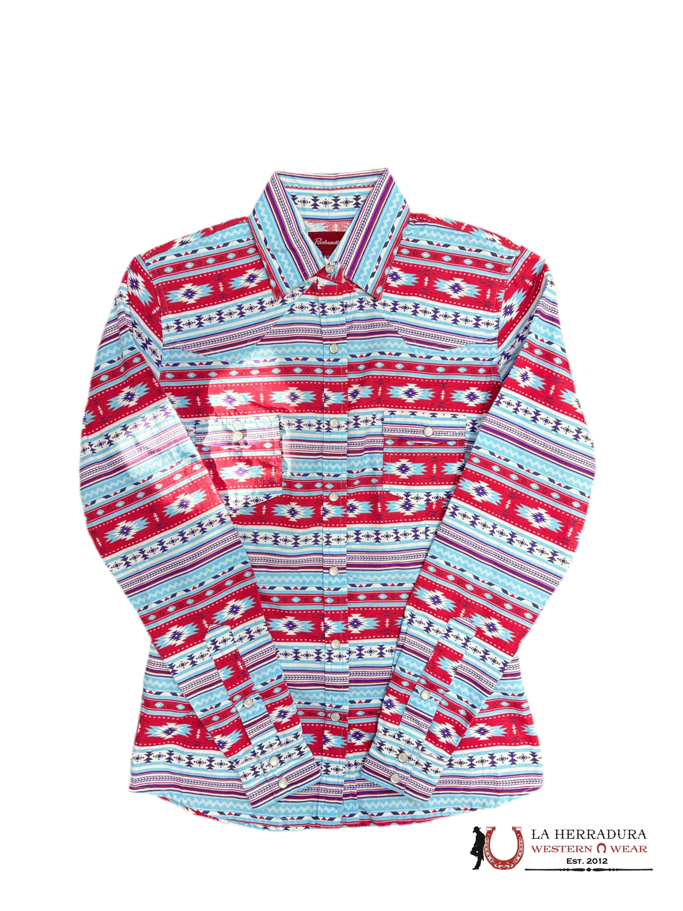 Panhandle Shirt Light Turquoise Print Snap Blouse RLWSOSRZHT ROPA MUJERES