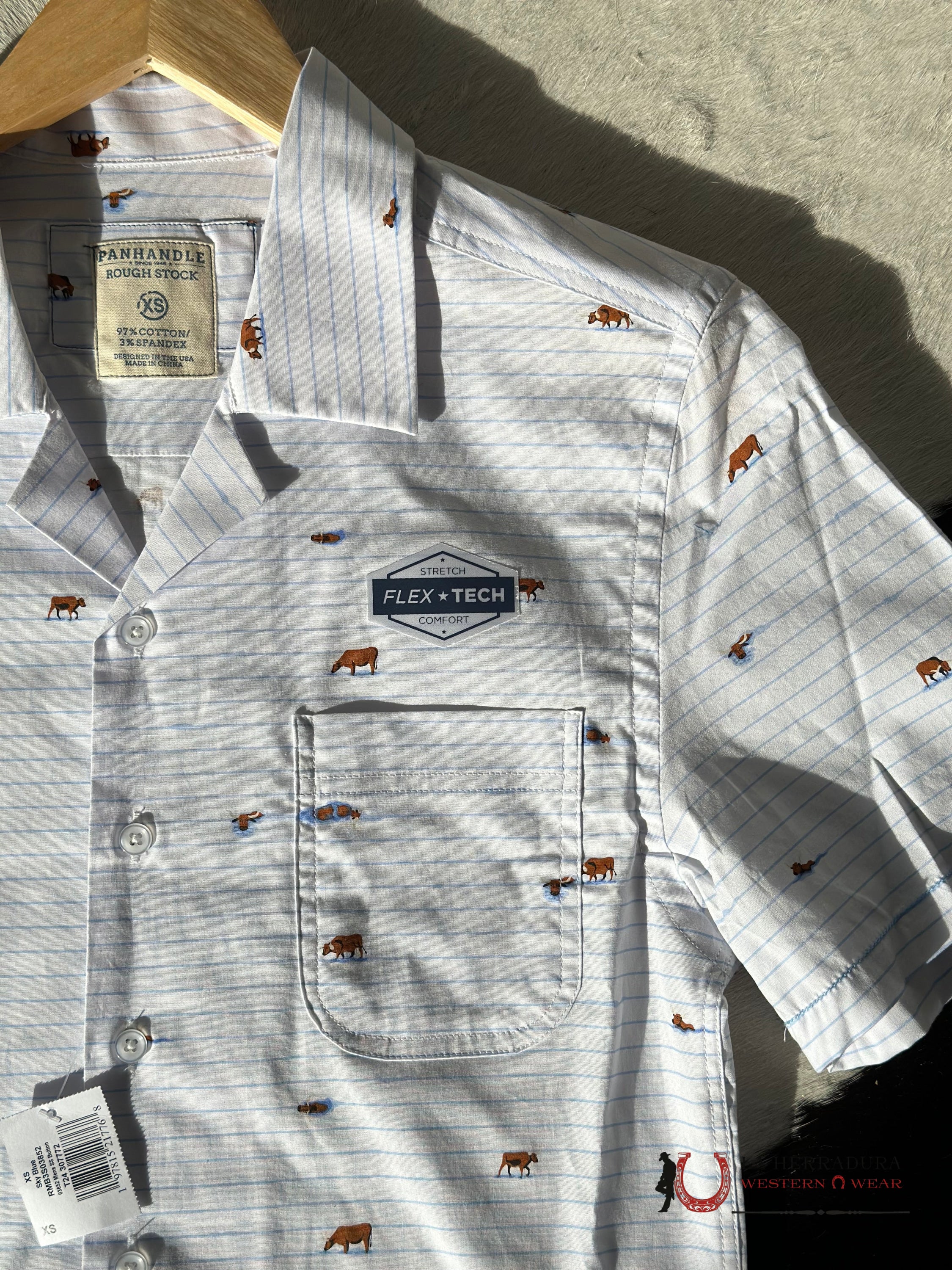 Panhandle Sky Blue Button Short Sleeve Shirt Ropa Hombres