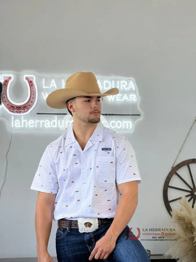 Panhandle Sky Blue Button Short Sleeve Shirt Ropa Hombres