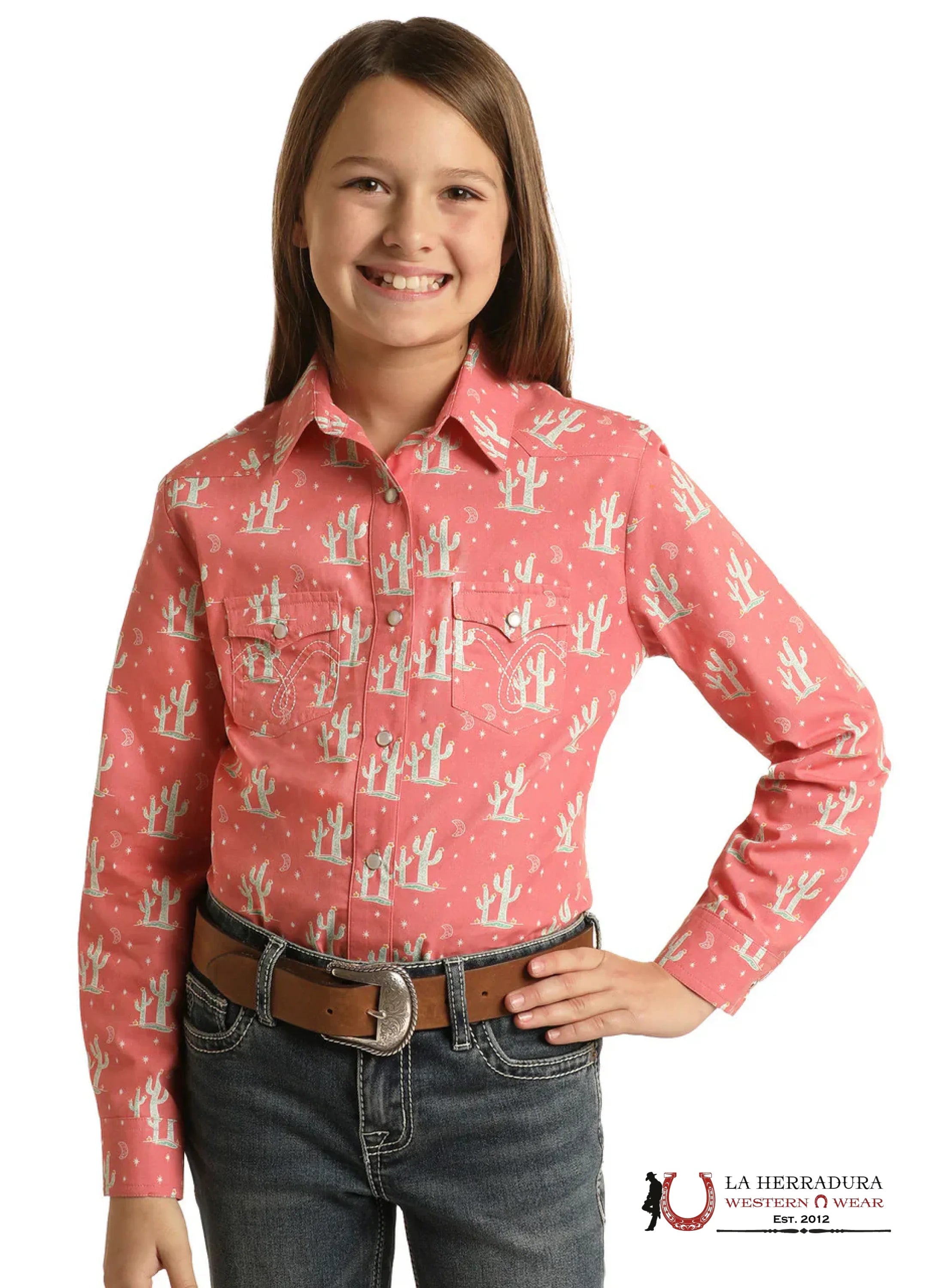 PANHANDLE SLIM KID’S CACTUS PRINT LONG SLEEVE SNAP SHIRT LGN2S02577 NIÑAS