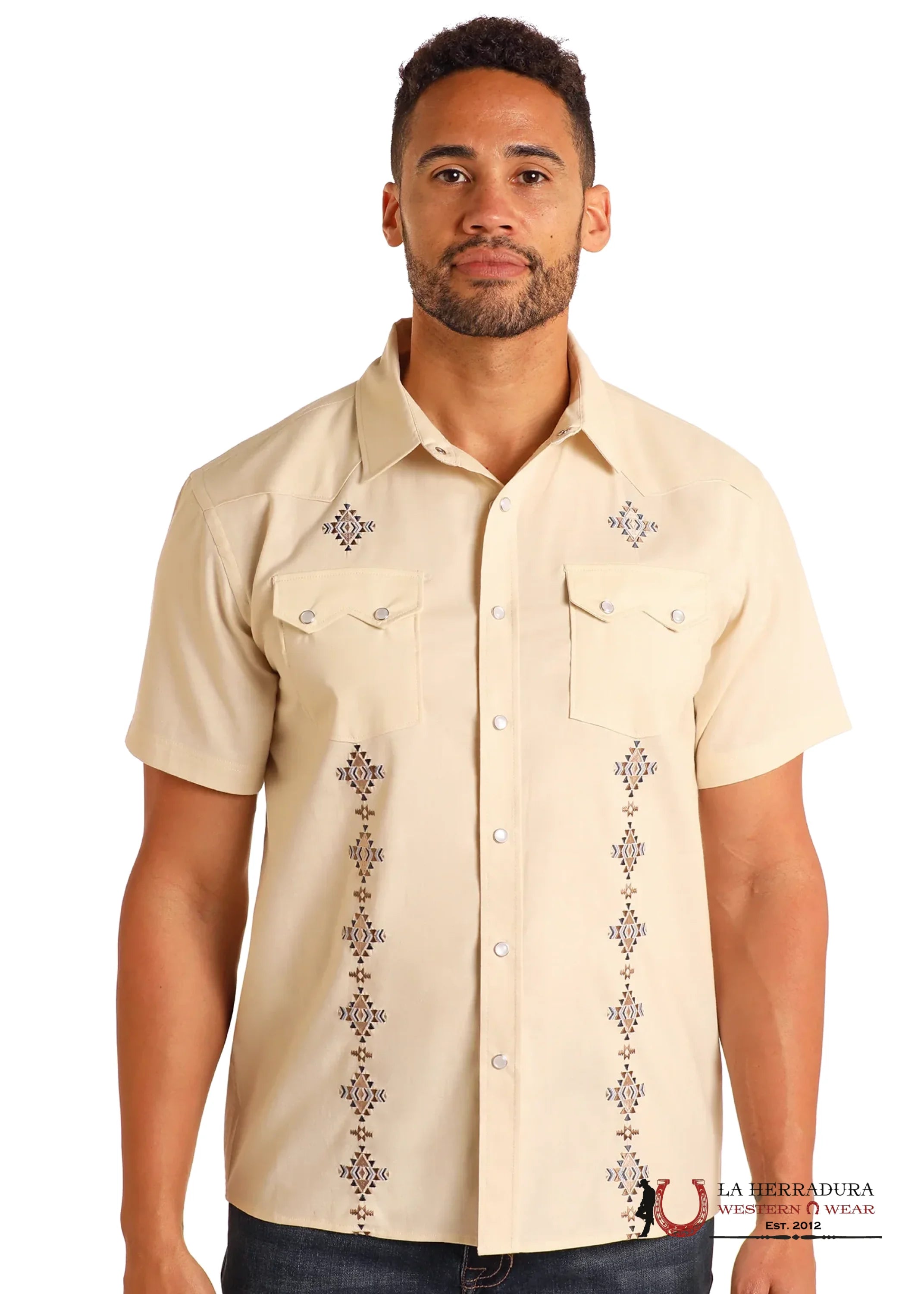 PANHANDLE SLIM NATURAL VINTAGE DIAMOND EMBROIDERED SHORT SLEEVE - 5741 ROPA HOMBRES