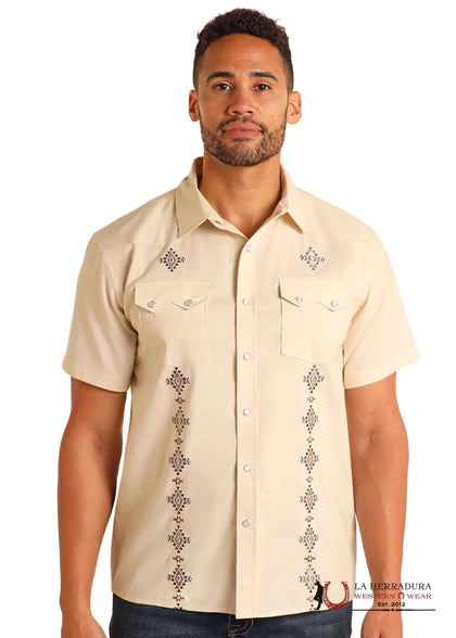 PANHANDLE SLIM NATURAL VINTAGE DIAMOND EMBROIDERED SHORT SLEEVE - PMN3S05741