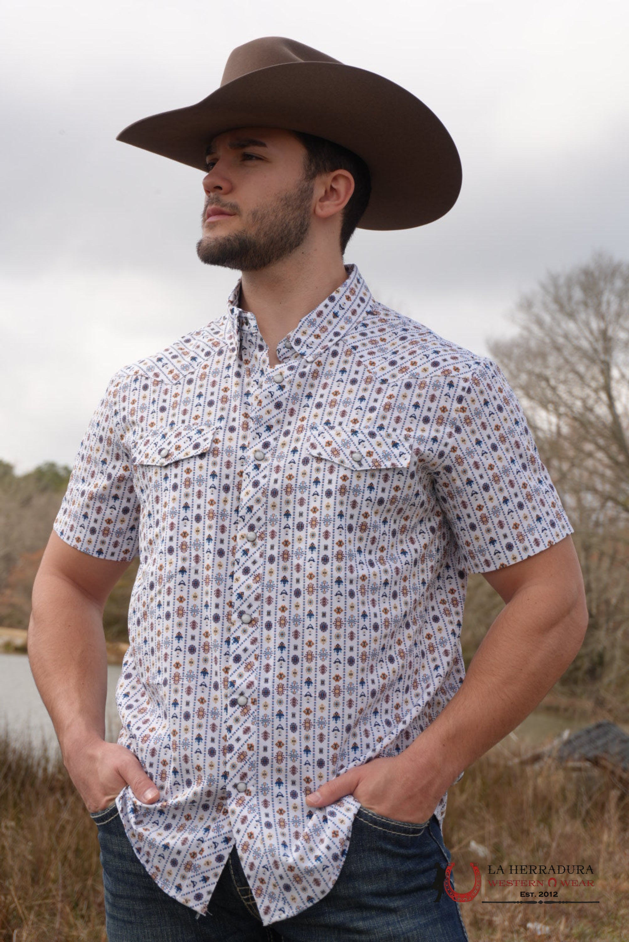 PANHANDLE SLIM WHITE MENS SHORT SLEEVE 2 POCKET SNAP - 5720 ROPA HOMBRES