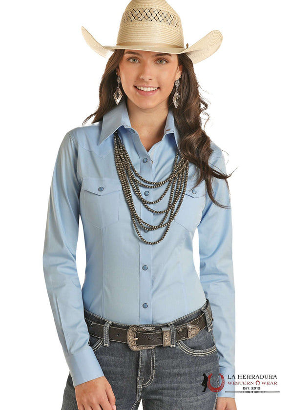 Panhandle Solid Baby Blue Poplin Snap Shirt PWN2S03154