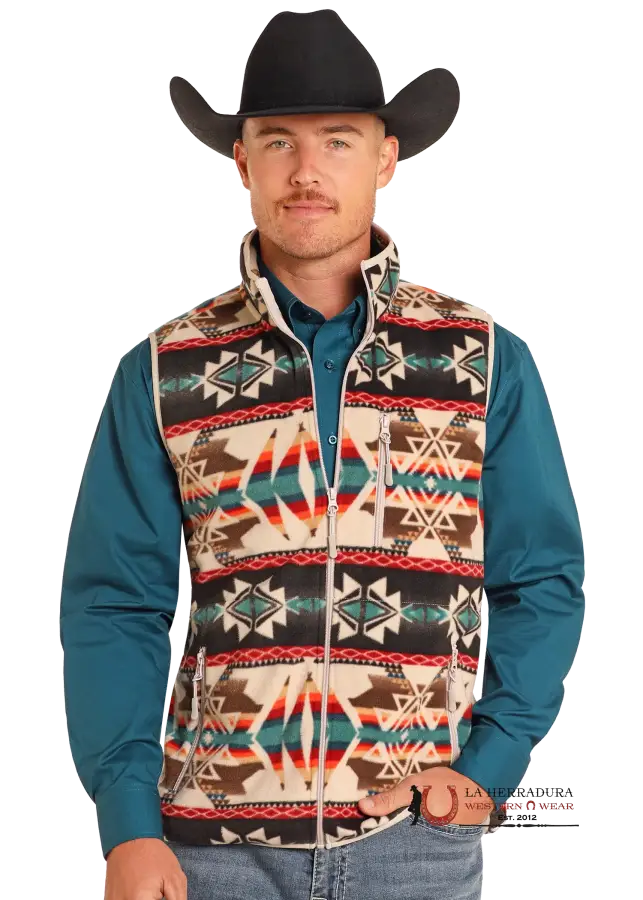 Panhandle Tan Aztec Printed Fleece Vest Ropa Hombres