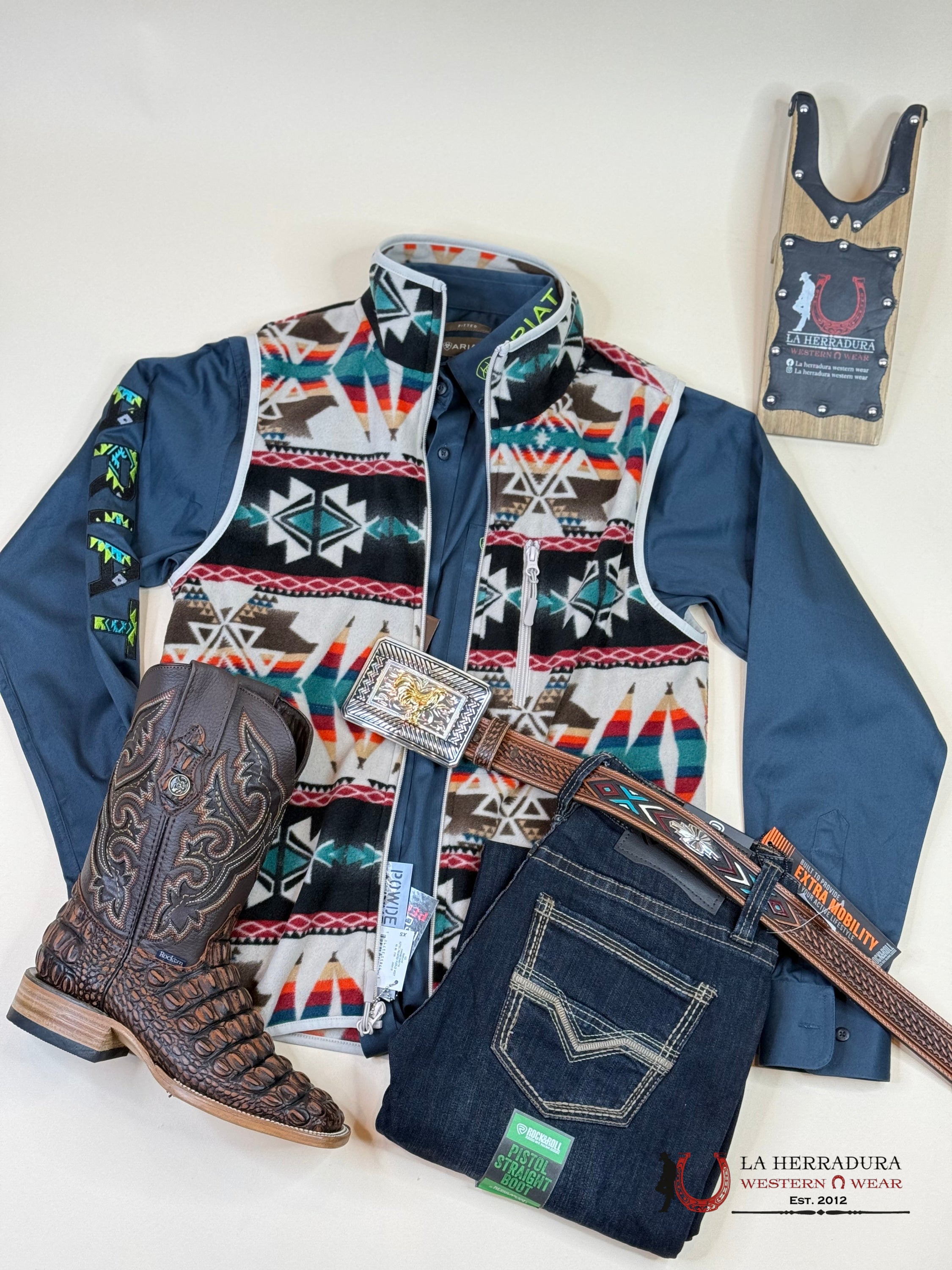 Panhandle Tan Aztec Printed Fleece Vest Ropa Hombres